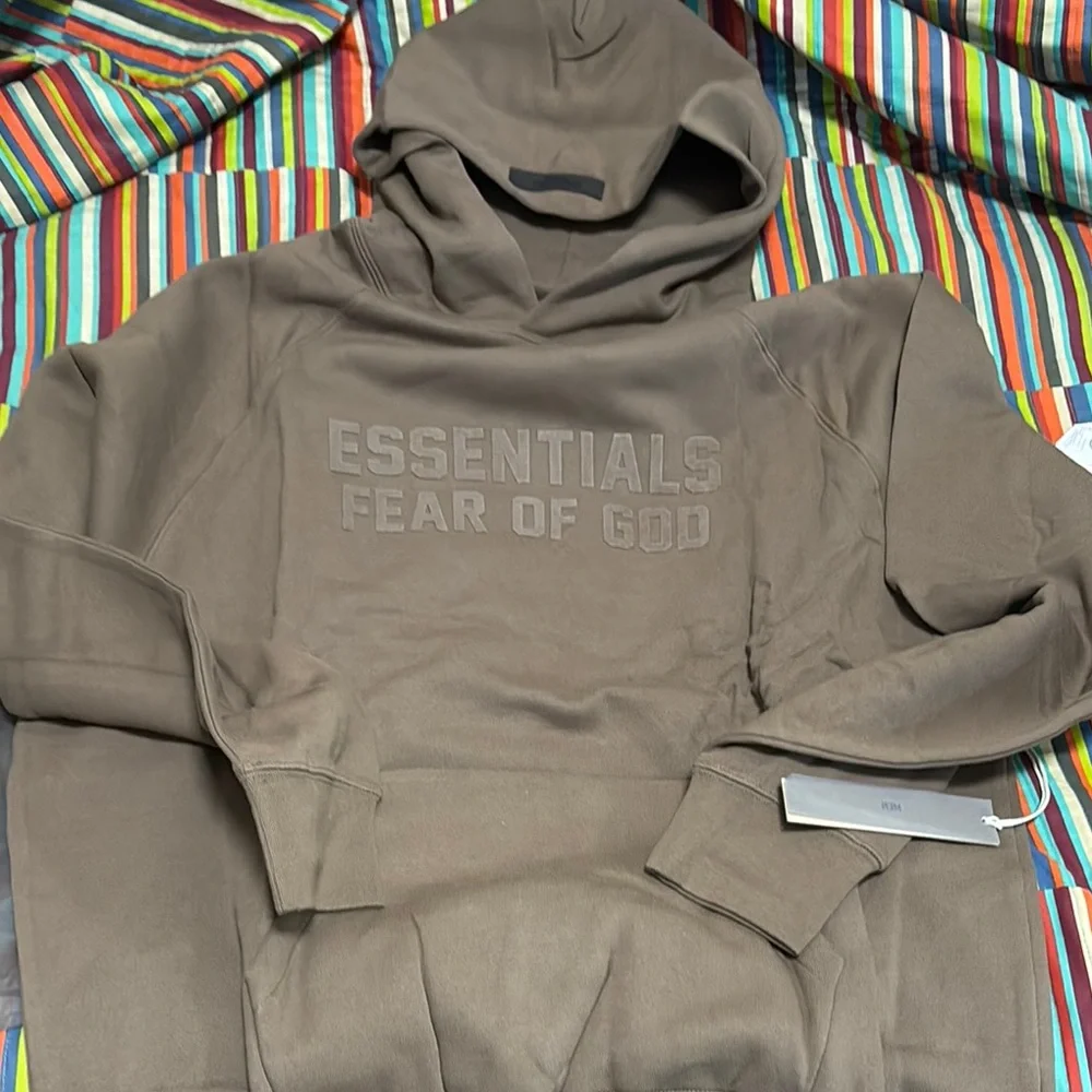 Fear of God, essentials, long sleeve hoodie size extra large wood brand new